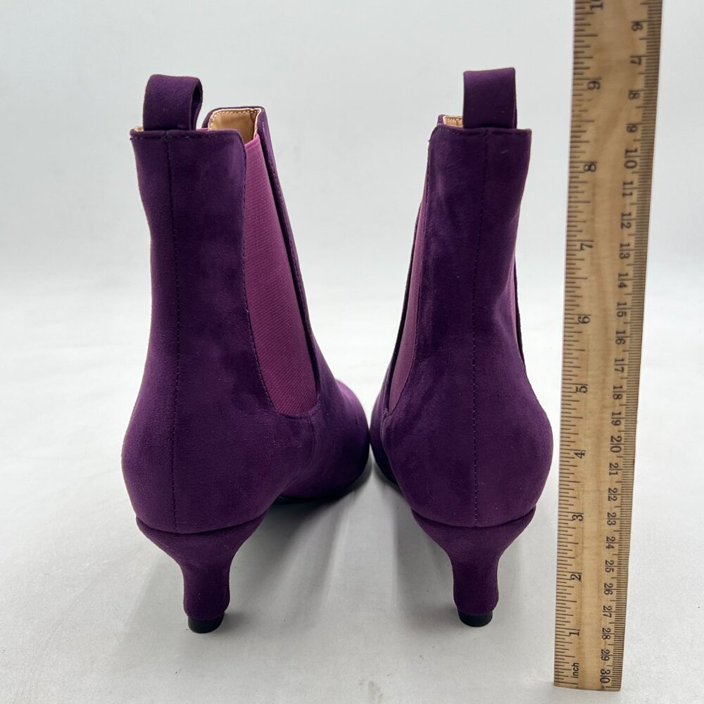 Purple Suede Women Stylish Pointed Toe Low Heel Ankle Boots Pull On Comfortable - Picture 4 of 7